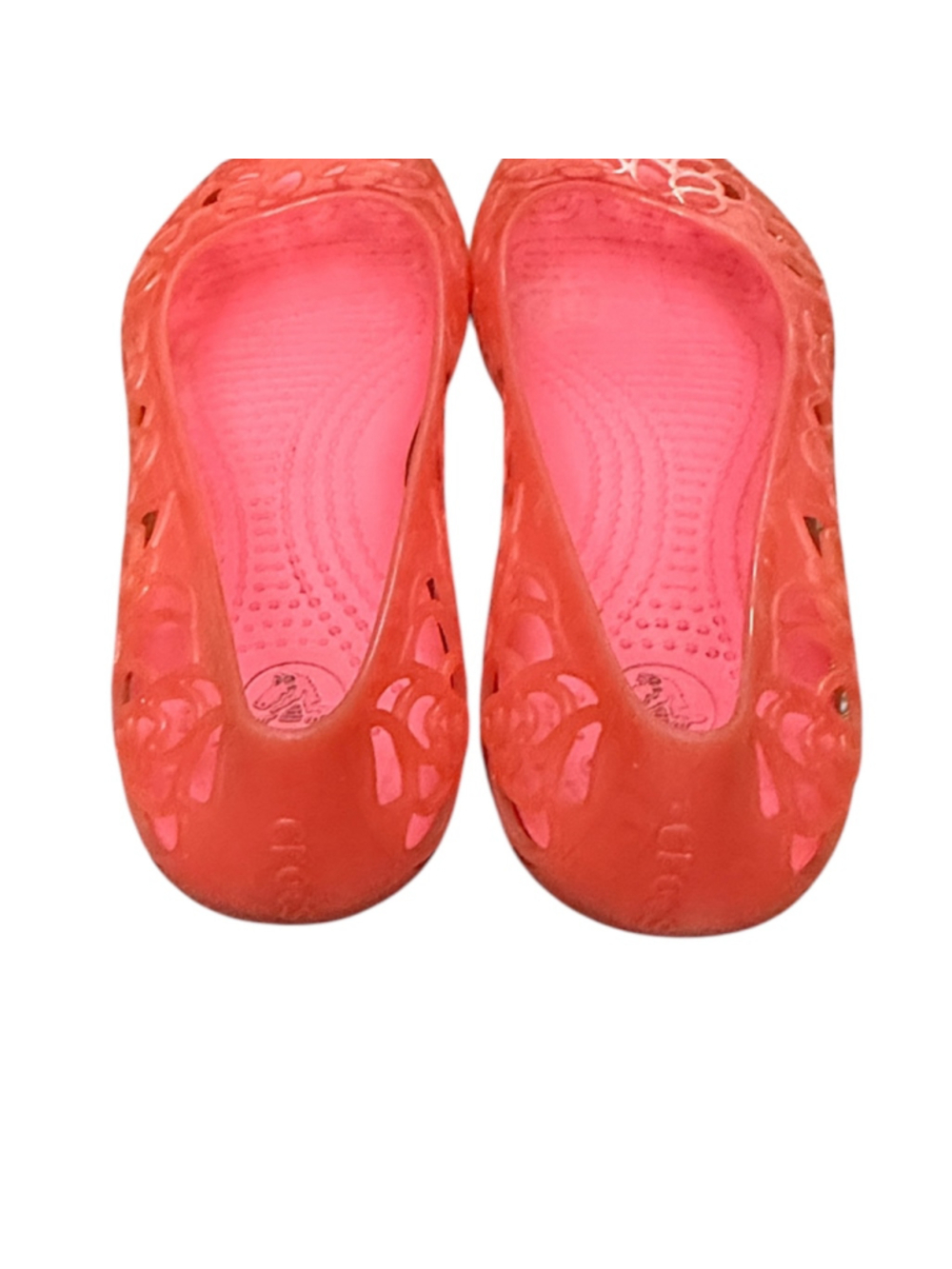 Crocs Girls Pink Coral Jelly Peep Toe Flats Water Shoes Size J2 C2 - Picture 5 of 8